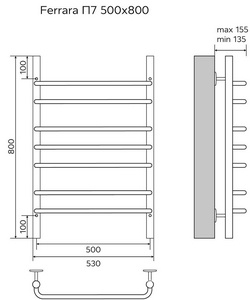 Полотенцесушитель водяной 500х800, 7 секций, подключ.нижнее+диагональное, цв.хром ZZ Azario FERRARA AZ09158