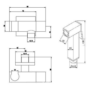 Гигиенический душ со шлангом 120см, запорным вентилем и держателем, (цв.бронза), Cezares ZZ Cezares Универсал CZR-L-DIF-02