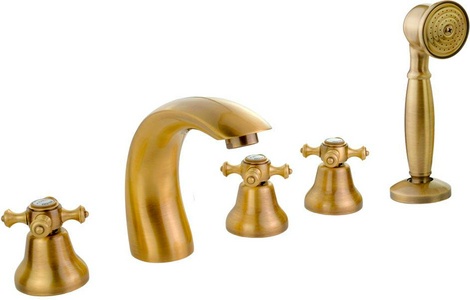 Смеситель для ванны, встраиваемый в борт, на 5 отв., лейка, шланг, встр.часть в компл., (цв.бронза),  ZZ Migliore Prestige 31609