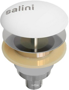 Донный клапан для ванны, "Click-Clack", (крышка слива литой камень S-Sense цв.белый матовый), Salini ZZ Salini Универсал 15121WM