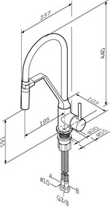 Смеситель для кухни  с гибким изливом, цв.хром/черный излив, ZZ AMPM Like F8013000