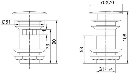 Донный клапан для сливного отверстия раковин с переливом, нажимной Clic-Clac, G 1 1/4, квадрат, (металл цв.черный матовый),  ZZ Allen Brau Infinity 5.21026-31