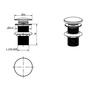 Донный клапан Boheme Black 612-B без перелива, click-clack, цв. черный, ZZ Boheme black 612-B