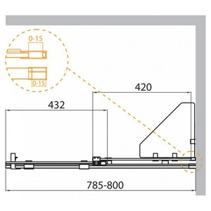 Душевая перегородка 800хh1950мм, 2 стекла, раздвижн., правая/левая, полочки 2шт. с  крепл. в компл., (стекло прозр.8мм., фурнит. цв.хром),  ZZ Cezares Stream STREAM-BF-1-80-C-Cr