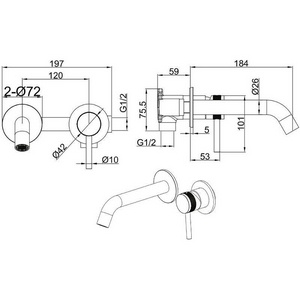 Смеситель для раковины, встраиваемый в стену, излив 195мм, встраив.часть в компл., (цв.черный матовый),  Allen Brau Priority 5.31030-31