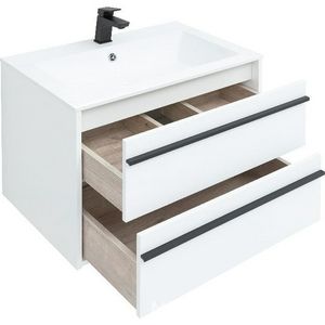 Тумба подвесная , 70 см, 2 выдвижн.ящика, без раковины n129238, цв.белый матовый/черный Aquanet Lino 00253902