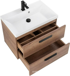 База под раковину подвесная с двумя выкатными ящиками, 700х450мм, без раковины и ручек, (цв.Rovere Tabacco),  ZZ BelBagno Aurora AURORA-700-2C-SO-RT