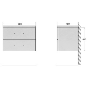База под раковину подвесная с двумя выкатными ящиками, 700х450мм, без раковины и ручек, (цв.Rovere Tabacco),  ZZ BelBagno Aurora AURORA-700-2C-SO-RT