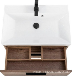 База под раковину подвесная с двумя выкатными ящиками, 700х450мм, без раковины и ручек, (цв.Rovere Tabacco),  ZZ BelBagno Aurora AURORA-700-2C-SO-RT