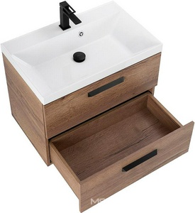 База под раковину подвесная с двумя выкатными ящиками, 700х450мм, без раковины и ручек, (цв.Rovere Tabacco),  ZZ BelBagno Aurora AURORA-700-2C-SO-RT