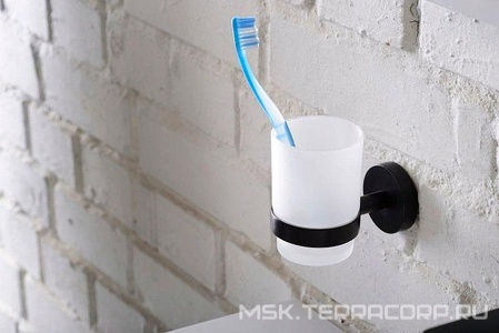 Стакан для зубных щеток, настенный, (цв.черный матовый / матовое стекло),  ZZ Bemeta Dark 104110010