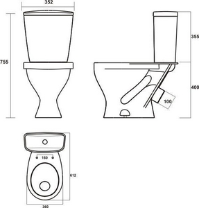 АКЦИЯ  Чаша унитаза "" (2-ой сорт), пластиковая крышка в комплекте, без бачка ZZ Sanita Эталон WC/Etalon/1-P/WHT.G/S2