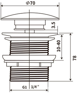 Донный клапан для сливного отверстия раковин без перелива, клик-клак, G 1 1/4, (металл, крышка керамика цв.серый матовый), Vincea ZZ Vincea Универсал DBS0-216MG