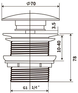 Донный клапан для сливного отверстия раковин без перелива, клик-клак, G 1 1/4, (металл, крышка керамика цв.черный матовый), Vincea ZZ Vincea Универсал DBS0-216MB