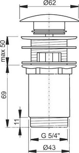 Донный клапан click/clack, с большой заглушкой и переливом, хром AlcaPlast Универсал A392 / A392C