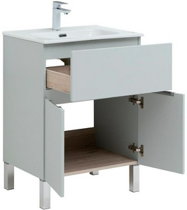 Тумба напольная 60 см, 1 выдвижн. ящик, 2 дверцы, БЕЗ раковины арт.254363, цв.серый ZZ Aquanet Алвита 277548