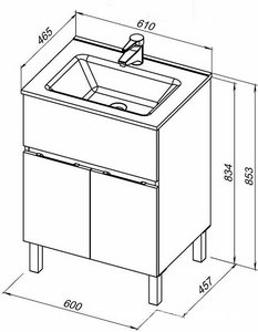 Тумба напольная 60 см, 1 выдвижн. ящик, 2 дверцы, БЕЗ раковины арт.254363, цв.серый ZZ Aquanet Алвита 277548