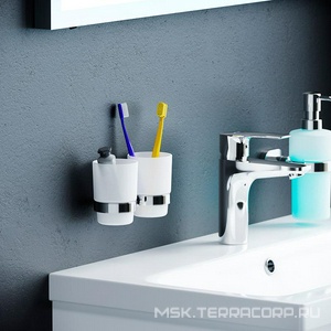 Стаканчик двойной стеклянный настенный, хром,  AMPM Sense L A74343400