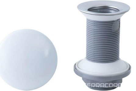 Донный клапан для сливного отверстия раковин, универсальный, незапираемый, G 1 1/4, (пластик, крышка  слива керамика цв.белый глянец),  ZZ Allen Brau Fantasy 5.11001.20