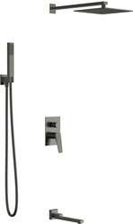 Душевой к-т: смеситель встр.в стену, верхний душ 248х248мм, излив, ручн.душ, шланг, кронштейн совмещ.со шланг.подсоед.,(цв.вороненная сталь), PURO ZZ Vincea Puro VSFW-5P1GM