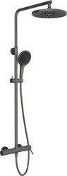 Смеситель для душа, со стационарным верхним душем пластик d255мм, ручн.душевая лейка, шланг в компл., (цв.оружейная сталь),  ZZ Aqueduto Chuva CHU0145