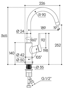 Смеситель для кухни, (цв.хром),  ZZ Aqueduto ASSISTENTE ASI0300