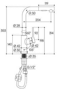 Смеситель для кухни, с вытяжным душем, 2 типа струи, (цв.хром),  ZZ Aqueduto ASSISTENTE ASI0600