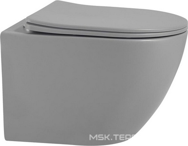 Унитаз подвесной, безободковый, 49х35,5см, сиденье с микролифтом, крепеж в компл, (цв.серый матовый),  ZZ Abber Bequem AC1101MG