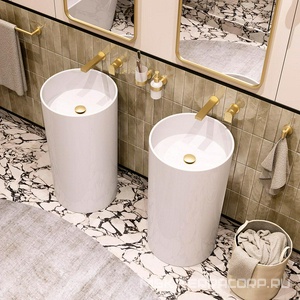 Раковина 450х450хh850мм, напольная, круглая, без отв.д/смес., без перелива, крепеж в компл., (керамика цв.белый),  ZZ Aqueduto ТОДО TOD0110