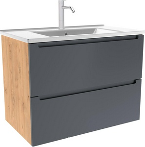 Тумба под раковину/столешницу подвесная с 2 выдвиж. ящиками, 79х43.5хh57см, (цв.графит мат./дуб),  ZZ ZOV aqua Дион D80GD