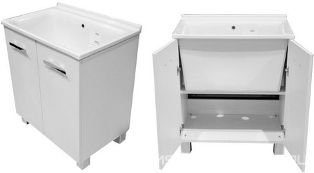 Комплект мебели для постирочной 75х50см (база цв. bianco tela + раковина керам., без отв. для смесит., сифон в компл.),  ZZ Kerasan Comunita 9164K1