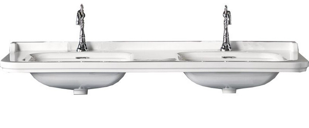 Раковина 150х55см, двойная, по 1 отв.д/смес., накладки отверстий перелива цв.хром в компл., без крепл.к стене,  ZZ Kerasan Waldorf 4143K1