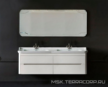 Раковина 150х55см, двойная, по 1 отв.д/смес., накладки отверстий перелива цв.хром в компл., без крепл.к стене,  ZZ Kerasan Waldorf 4143K1