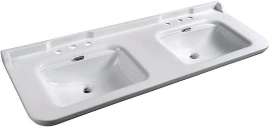 Раковина 150х55см, двойная, по 3 отв.д/смес., накладки отверстий перелива цв.хром в компл., без крепл.к стене,  ZZ Kerasan Waldorf 4143K1bi/cr*3