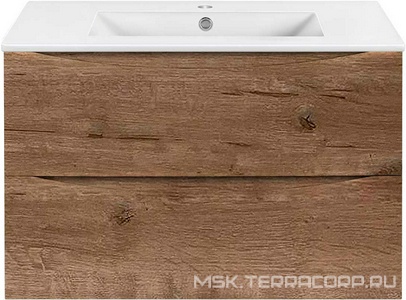 База под раковину подвесная, 2 выкатных ящика, 802x394xh500мм, без раковины, (цв.V.Oak),  ZZ Vincea Mia Slim VMC-2MC800S1VO