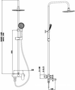 Душевая стойка для ванны и душа, поворотный излив, ручной+верхний душ, шланг, цв. хром ESKO ESKO ST300