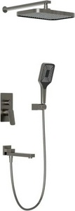 Душ. к-т: смеситель встр.в стену, верхний душ, ручн.лейка, шланг, кронштейн совмещ. с шланг. подсоед,, изив, (цв.оружейная сталь),  ZZ BelBagno Due DUE-VDSET-GM