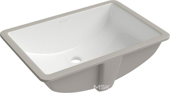 Раковина встраиваемая в столешницу снизу, прямоуг., 530х375хh220мм, без отв. д/смес., с переливом, (цв. белый глянец),  Aqueduto Sotto SOT0210