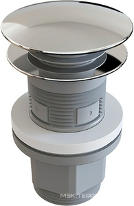 Донный клапан для сливного отверстия раковин/биде с переливом и без перелива, Push-Open, G 1 1/4, (крышка слива пластик цв.хром), Aqueduto  Aqueduto RALO RAL0200