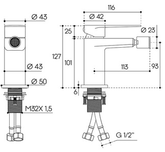 Смеситель для биде, без д/к, (цв.шлифованное золото),  ZZ Aqueduto LINHA LIN0550