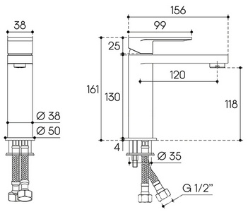 Смеситель для раковины M, без д/к, (цв.шлифованное золото),  ZZ Aqueduto GEOMETRICO GEO0250