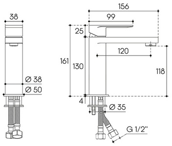 Смеситель для раковины M, без д/к, (цв.оружейная сталь),  ZZ Aqueduto GEOMETRICO GEO0245
