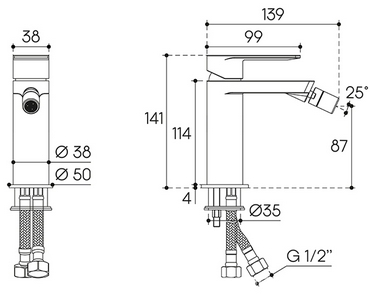 Смеситель для биде, без д/к, (цв.шлифованное золото),  ZZ Aqueduto GEOMETRICO GEO0550