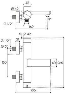Смеситель для ванны, (цв.оружейная сталь),  ZZ Aqueduto GEOMETRICO GEO0645
