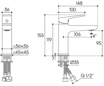 Смеситель для раковины M, без д/к, (цв.шлифованное золото),  ZZ Aqueduto CLARO CLA0250