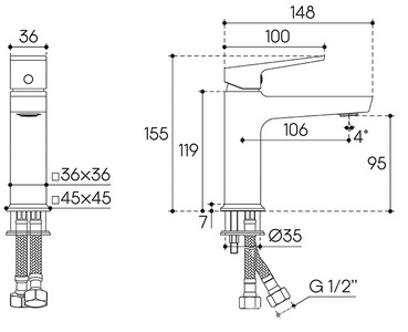 Смеситель для раковины M, без д/к, (цв.оружейная сталь),  ZZ Aqueduto CLARO CLA0245