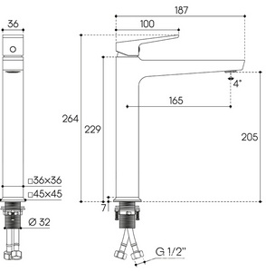 Смеситель для раковины L, Высокий, без д/к, (цв.шлифованное золото),  ZZ Aqueduto CLARO CLA0350