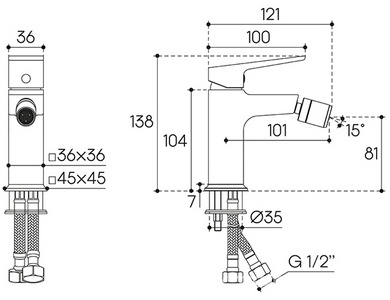 Смеситель для биде, без д/к, (цв.шлифованное золото),  ZZ Aqueduto CLARO CLA0550