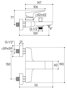 Смеситель для ванны, (цв.шлифованное золото),  ZZ Aqueduto CLARO CLA0650
