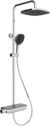 Смеситель-термостат для душа, со стационарным верхним душем пластик d255мм, ручн.душевая лейка, шланг в компл., (цв.хром),  ZZ Aqueduto Chuva CHU0300